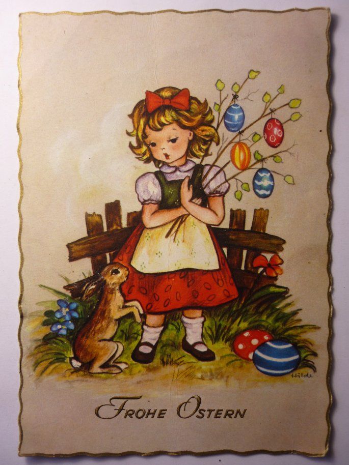 Antique German Postcard FROHE OSTERN Girl And Rabbit eBay