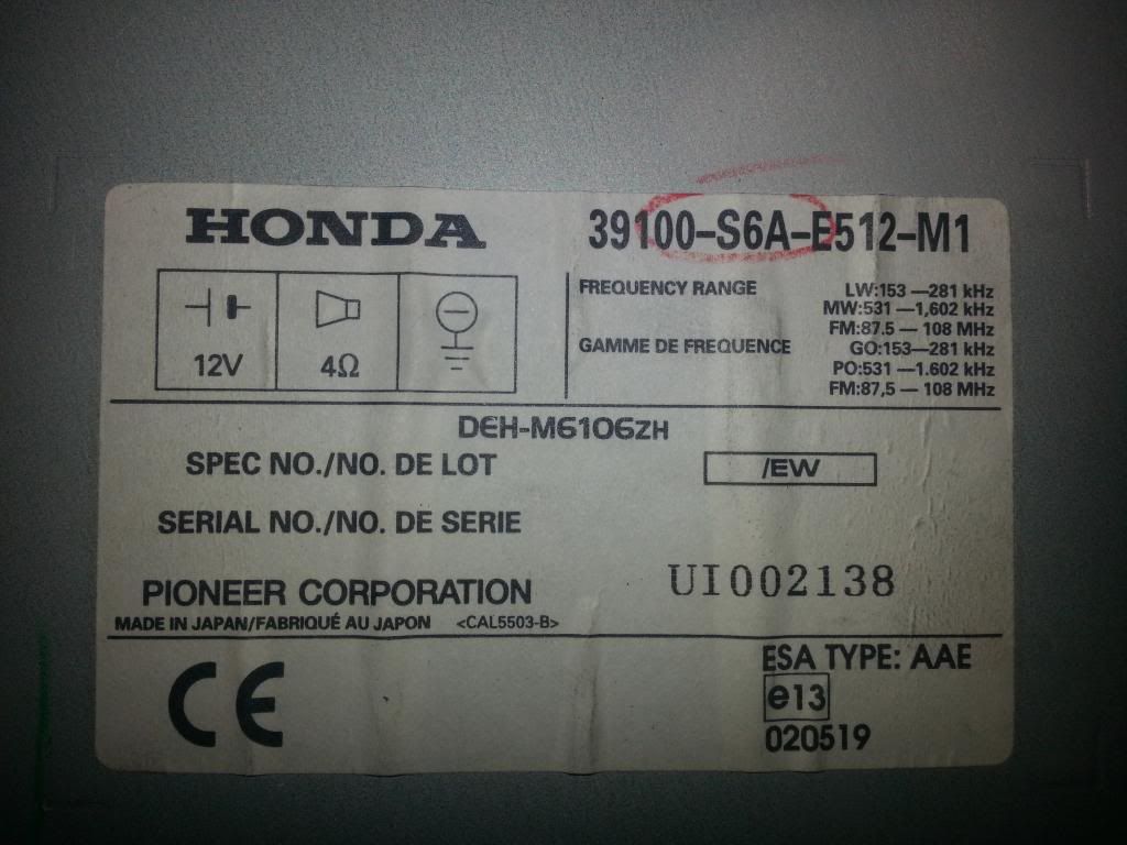 1999 Honda civic radio code error #5