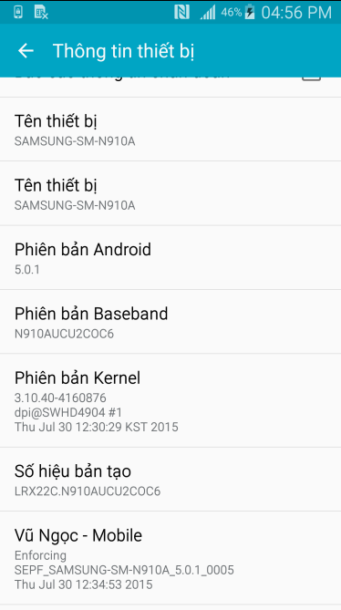 Tiếng Việt Galaxy Note 4 SM-N910A AT T N910AUCU2COC6 Android 5.0.1