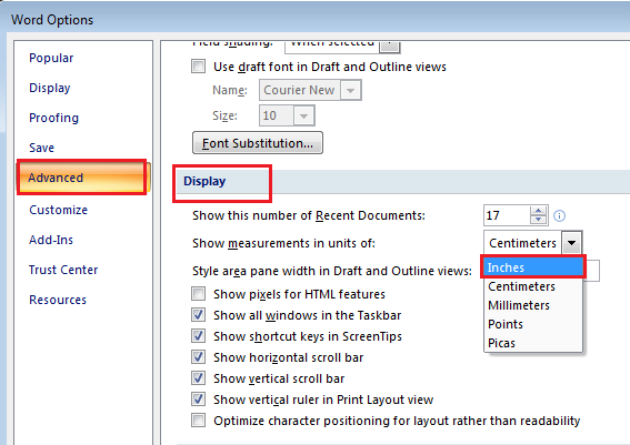 Tip Change Ruler Unit inch cm In Microsoft Word