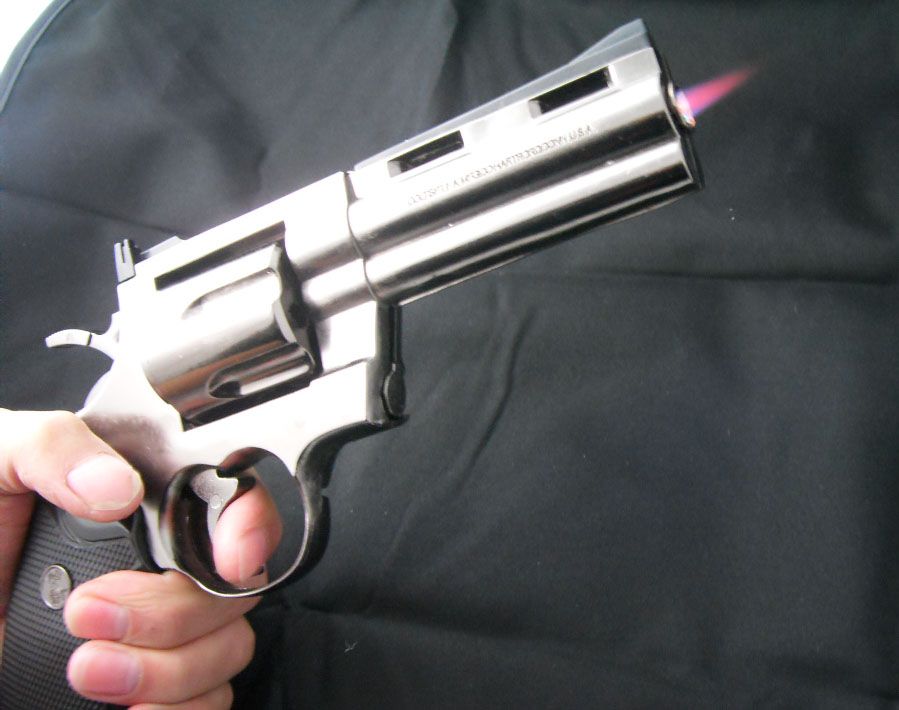 Chrome 357 Magnum Full Size Gun Rare Collectible Cigar Lighter