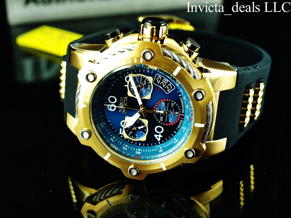 Invicta Men's 50mm Bolt Swiss Z60 Chronograph Blue Dial 18K Gold Plated ...