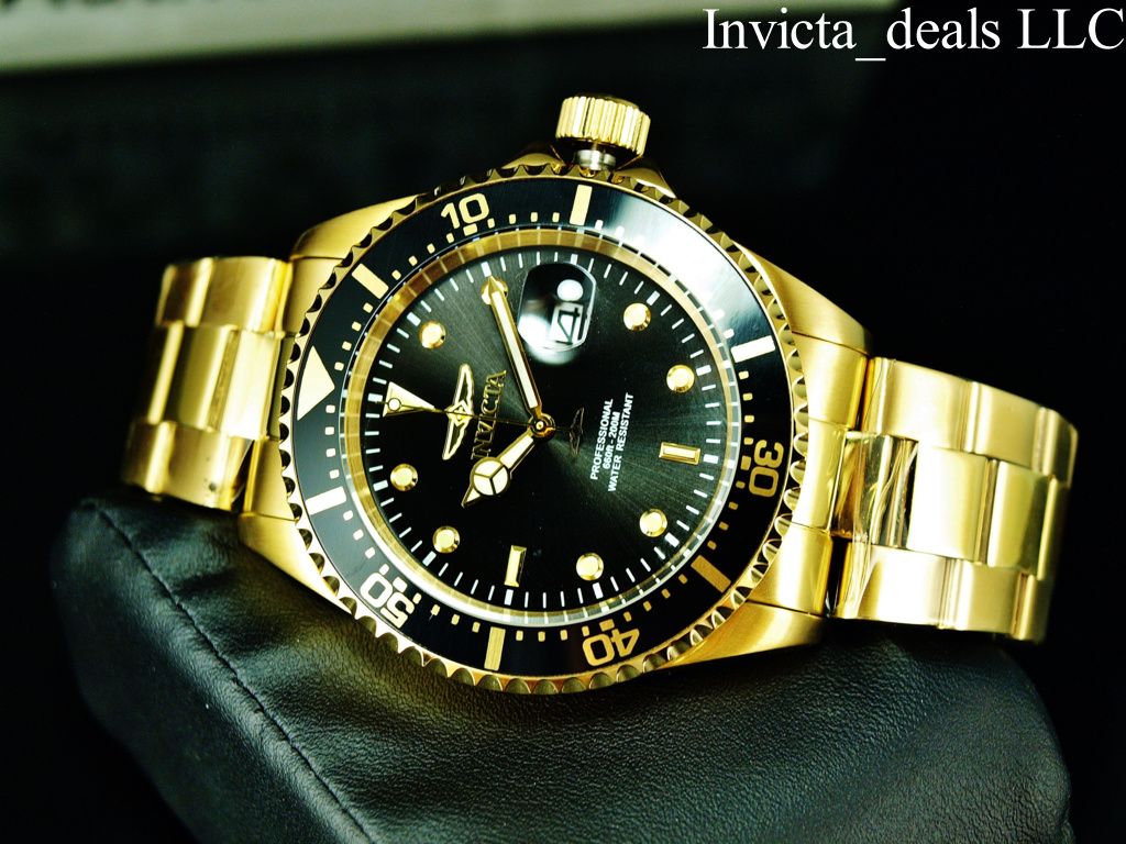 Invicta Men's 43mm Pro Diver SUBMARINER BLACK Dial 18K Gold Plated SS ...